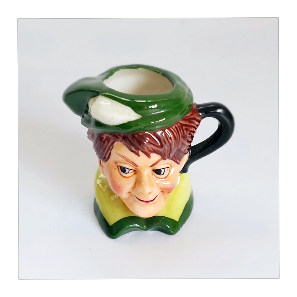 Vintage 1980's Glazed Ceramic  Peter Pan Miniature Toby Jug / Character Jug Signed Peter Jackson by Franklin Mint