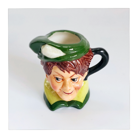 Vintage 1980's Glazed Ceramic  Peter Pan Miniature Toby Jug / Character Jug Signed Peter Jackson by Franklin Mint