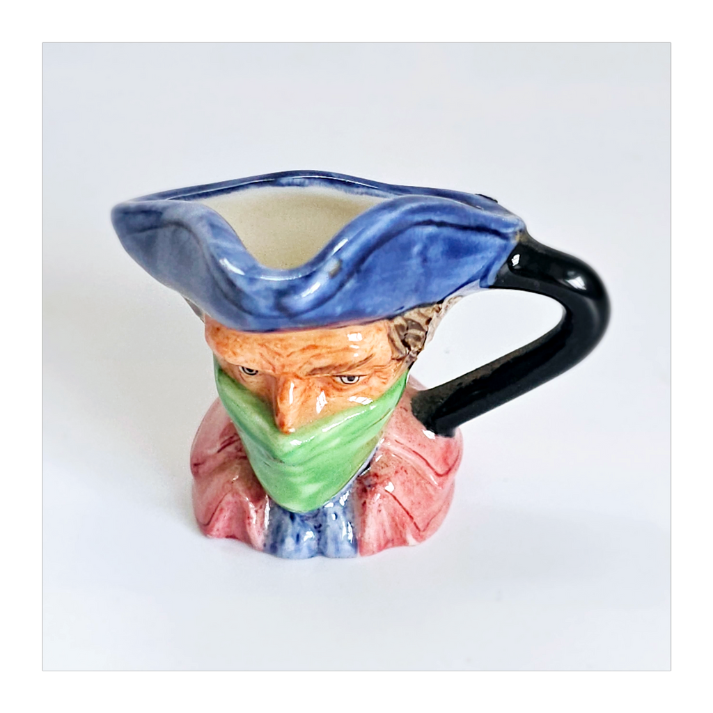 Vintage 1980's Glazed Ceramic Dick Turpin Miniature Toby Jug / Character Jug Signed Peter Jackson by Franklin Mint