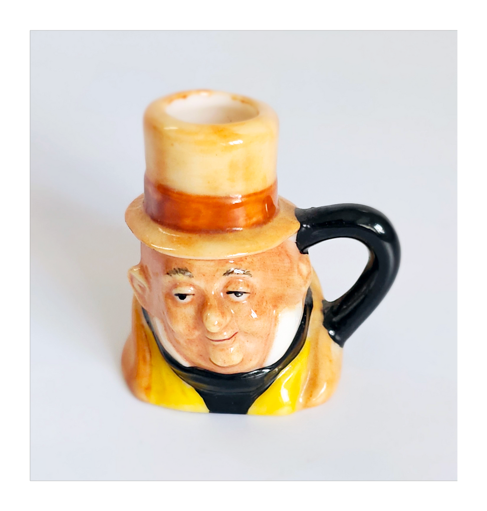 Vintage 1980's Glazed Ceramic Micawber Miniature Toby Jug / Character Jug Signed Peter Jackson by Franklin Mint