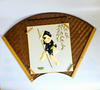 Japanese Origami Washi 3D Art Boy Fishing Mounted on Fan Shape Frame