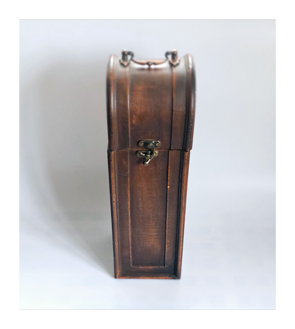 Antique 1900's Hinged-Top Wooden Wine Box with a Copper Handle