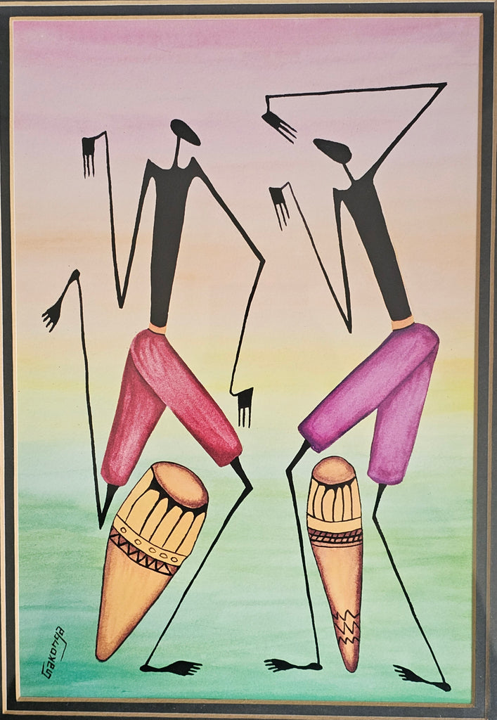 Gakonga African Art Lithograph Print, Mounted and Framed