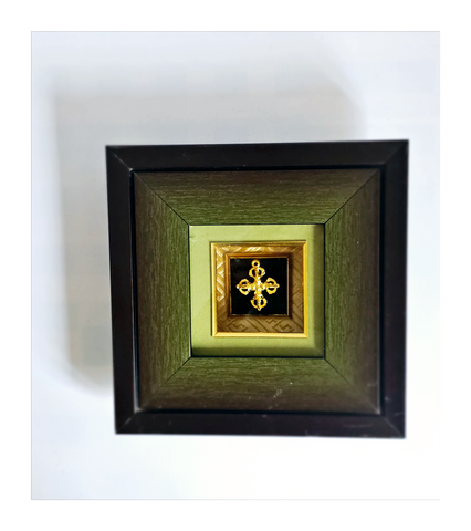 Buddhist Double Dorje Varja Spiritual Power Gold Plated Pendant in a Beautiful Wooden Frame