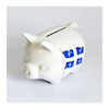 White Ceramic Piggy Bank / Coin Bank Imprinted with Flag of Quebec