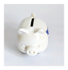 White Ceramic Piggy Bank / Coin Bank Imprinted with Flag of Quebec