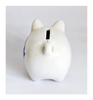 White Ceramic Piggy Bank / Coin Bank Imprinted with Flag of Quebec