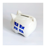 White Ceramic Piggy Bank / Coin Bank Imprinted with Flag of Quebec