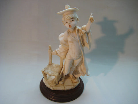 Handcrafted Vittorio Tessaro Boy Figurine in Capodimonte on a wooden stand
