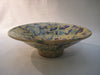 Contemporary Design Ceramic Bowl in yellow with blue and green pattens all around, signed by the artist as CF 98