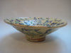 Contemporary Design Ceramic Bowl in yellow with blue and green pattens all around, signed by the artist as CF 98