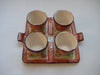 Art Deco 1940's hand painted Price Bros Cottage Ware set of four egg cups with a tray