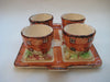 Art Deco 1940's hand painted Price Bros Cottage Ware set of four egg cups with a tray