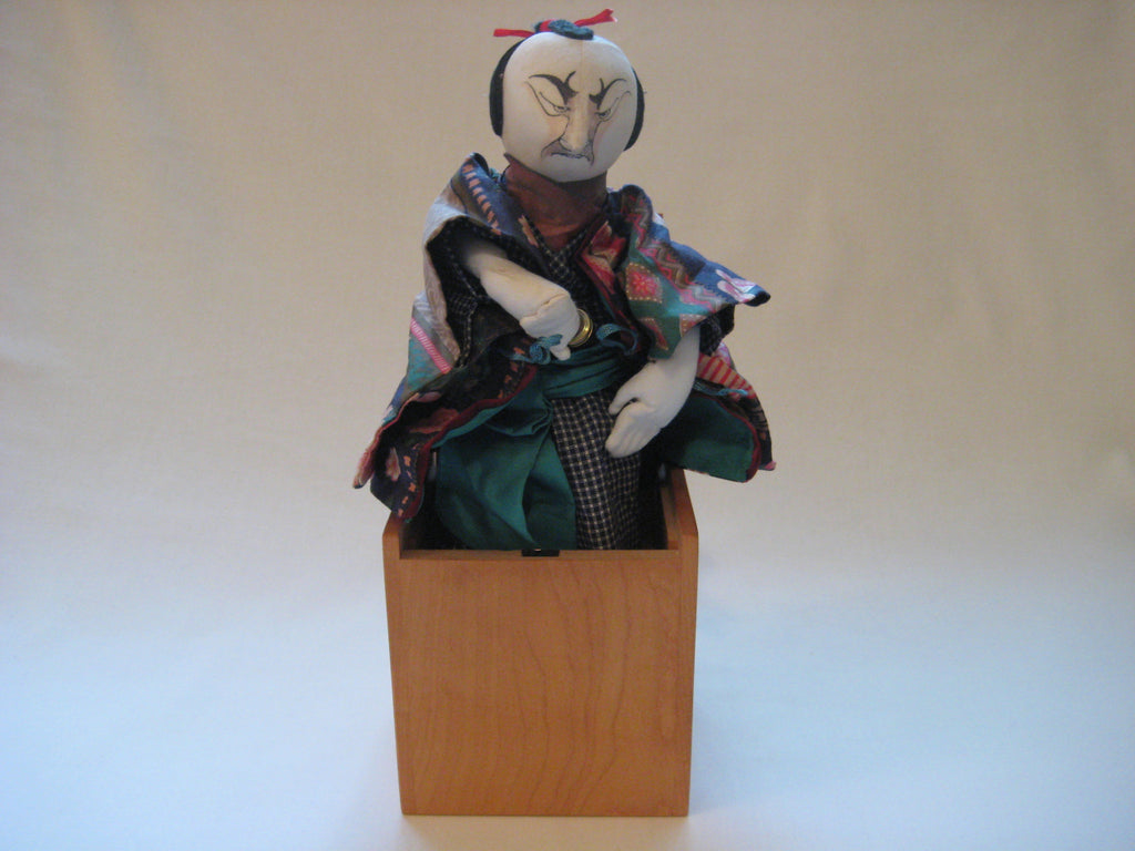 Japanese Art - Collectable hand crafted Samurai Warrior Jack in the Box puppet in traditional costume