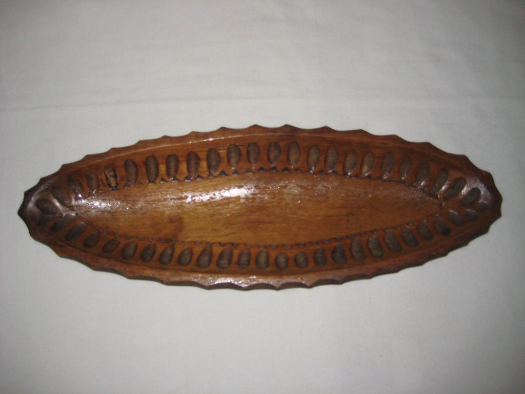 Hand carved wooden oval dish