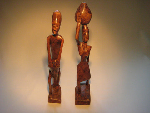 African Art - Hand carved Wooden sculptures of a man and a woman