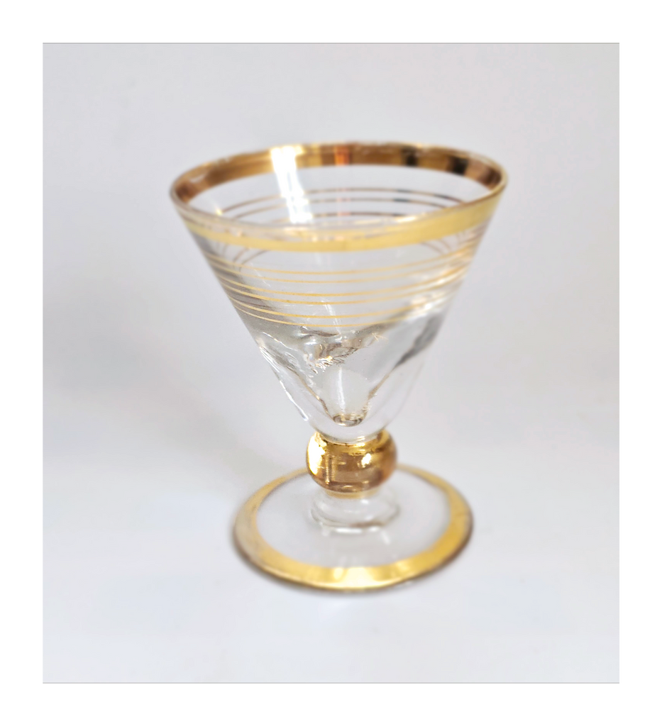 Seven Piece Vintage Gold Band Martini Set, Cocktail Shaker and 6 Stemmed  Glasses