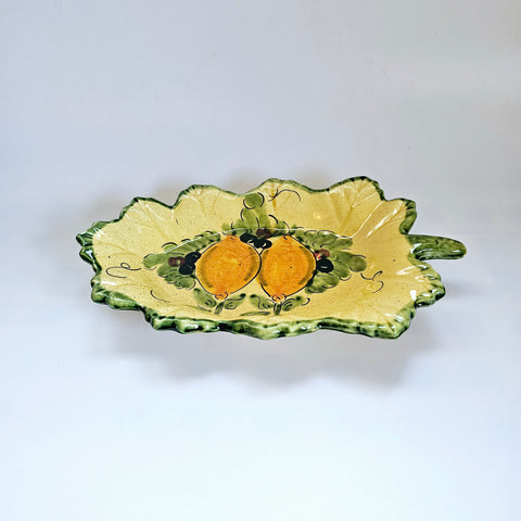 Vintage Italian Majolica Leaf Dish with Lemons and Olives pattern