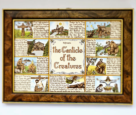 Rare Vintage "The Canticle of The Creatures"- St. Francis Italian Ceramic Tile Wall Plaque