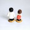 Rare Vintage Majolica Ceramic Barber and his Customer Salt and Pepper Shaker Set