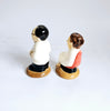 Rare Vintage Majolica Ceramic Barber and his Customer Salt and Pepper Shaker Set