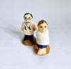 Rare Vintage Majolica Ceramic Barber and his Customer Salt and Pepper Shaker Set