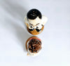 Rare Vintage Majolica Ceramic Barber and his Customer Salt and Pepper Shaker Set