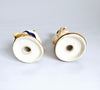 Rare Vintage Majolica Ceramic Barber and his Customer Salt and Pepper Shaker Set