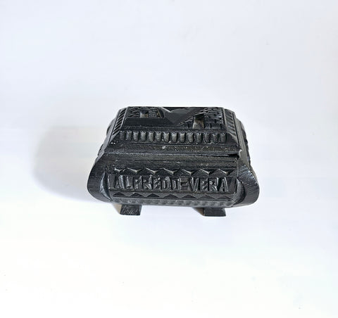 Rare Vintage 1950's Alfredo Vera Carved Black Clay (Barro Negro) Miniature Trinket Box - Mexican Folk Art
