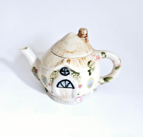 Vintage Novelty Decorative Teapot in shape of Thatched Roof Cottage