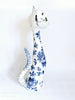 Rare Vintage 1950's Hand painted Floral Blue and White Ceramic Studio Pottery Log Necked Cat - made in Italy