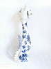 Rare Vintage 1950's Hand painted Floral Blue and White Ceramic Studio Pottery Log Necked Cat - made in Italy