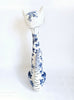 Rare Vintage 1950's Hand painted Floral Blue and White Ceramic Studio Pottery Log Necked Cat - made in Italy