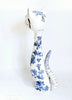 Rare Vintage 1950's Hand painted Floral Blue and White Ceramic Studio Pottery Log Necked Cat - made in Italy