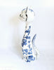 Rare Vintage 1950's Hand painted Floral Blue and White Ceramic Studio Pottery Log Necked Cat - made in Italy