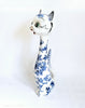 Rare Vintage 1950's Hand painted Floral Blue and White Ceramic Studio Pottery Log Necked Cat - made in Italy