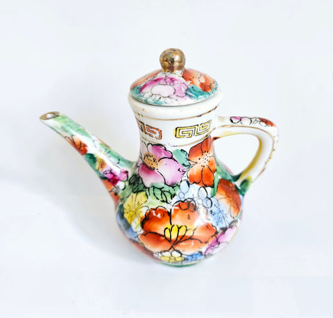 Vintage Decorative Chinese Ceramic Hand Painted Floral Mini Teapot