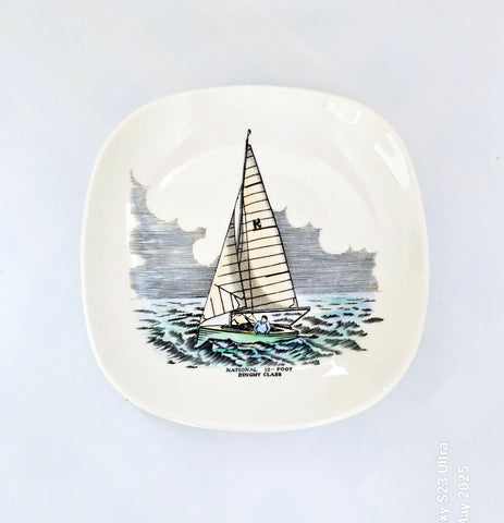 Rare Vintage 1930's Grey's Pottery Decorative Plate / Pin Dish Featuring "National 12-Foot Dinghy Class" Sailboat