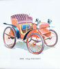 Rare Vintage 1960's Framed Colour Lithograph Print of 1896 Peugeot 4-hp Automobile