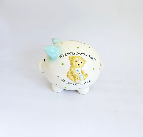 Rare Vintage "Wednesday's Child" Piggy Bank / Money Box by Shudehill Giftware