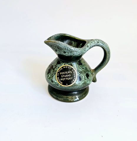 Rare Vintage 1950's Foster's Studio Pottery Glazed Dark Green Ceramic / Stoneware Small Vase / Milk Jug