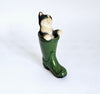 Vintage 1970's Leonardo Collection Kitten in Green Wellington Boot Figurine
