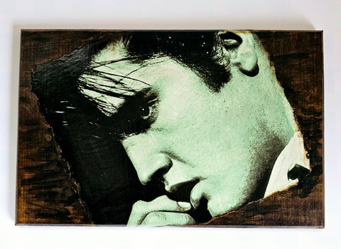 Rare Vintage 1960's Wall Art - Photo of Elvis Presley from a Magazine Interview Lacquered onto a Wooden Block