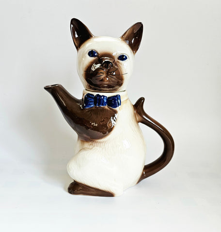 Rare Vintage 1980's Tony Wood Studio Pottery Pussy Foot Cat Teapot