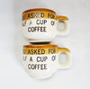 Vintage 1980's Novelty Two Half Coffee Cups / Mugs From Jamaica with the Caption "YOU ASKED FOR HALF A CUP OF COFFEE"