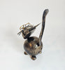 Charming Handcrafted Whimsical Critter Metal Cat Figurine Wearing Glasses