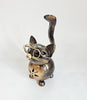 Charming Handcrafted Whimsical Critter Metal Cat Figurine Wearing Glasses