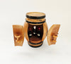 Novelty Vintage 1970's Hand Made Portuguese Souvenir Miniature Wooden Barrel Micro Bar with Tiny Bottles of Port Wine and Carved Wooden Cups