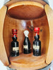 Novelty Vintage 1970's Hand Made Portuguese Souvenir Miniature Wooden Barrel Micro Bar with Tiny Bottles of Port Wine and Carved Wooden Cups