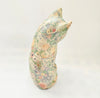 Rare Vintage Ceramic Floral Pink and Blue Decoupage Cat / Kitten Figurine